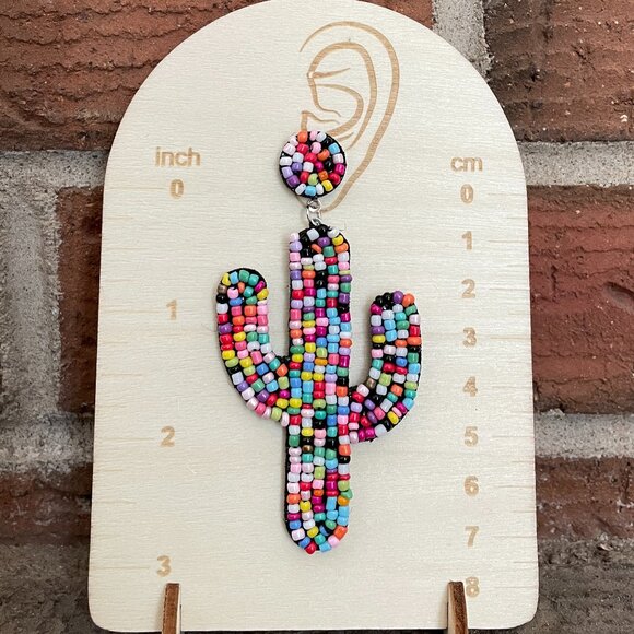 Beaded Saguaro Cactus Earrings - Multicolor - Picture 2 of 2